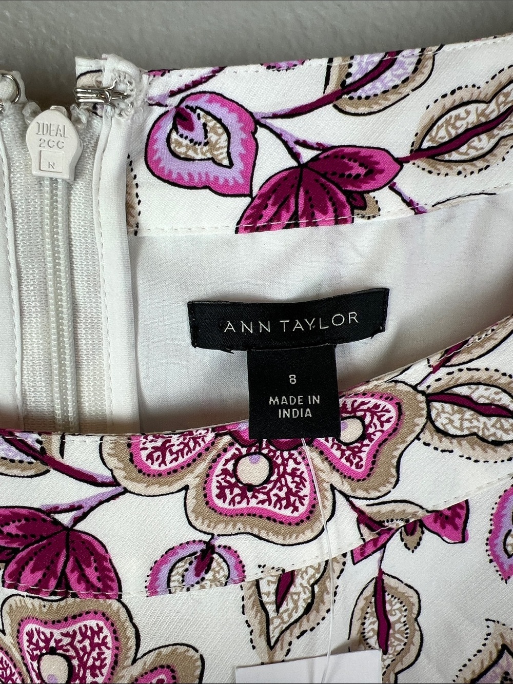 NEW Ann Taylor Floral Maxi Dress White with Magenta Pink and Brown Floral 8 - Picture 7 of 8